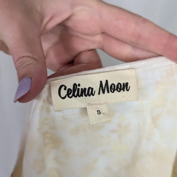 Celina Moon Belted Floral Faux Wrap Cap Sleeve Mini Dress Size Small - Picture 6 of 9